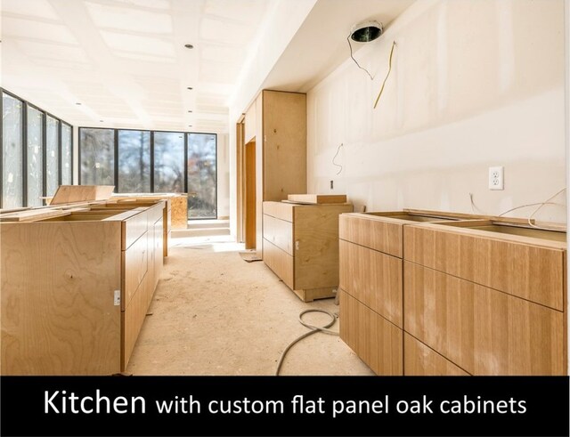 kitchen with floor to ceiling windows