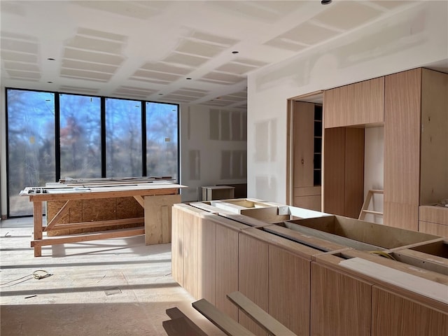 kitchen featuring modern cabinets and light brown cabinetry