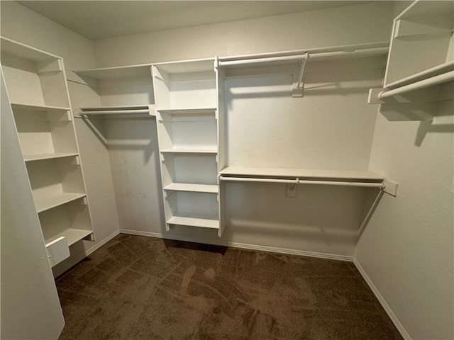 spacious closet featuring dark colored carpet