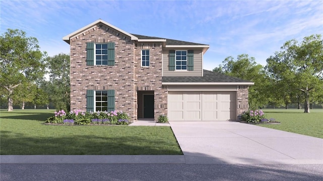 view of front facade featuring a garage and a front yard