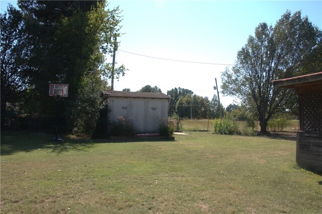 view of yard with a storage shed