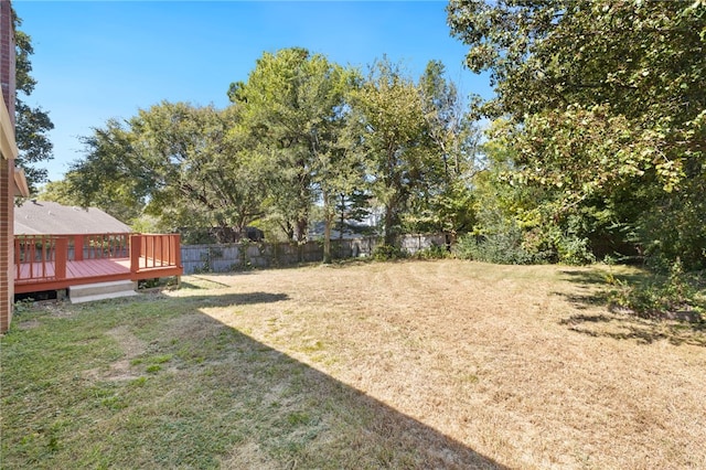 view of yard with a wooden deck