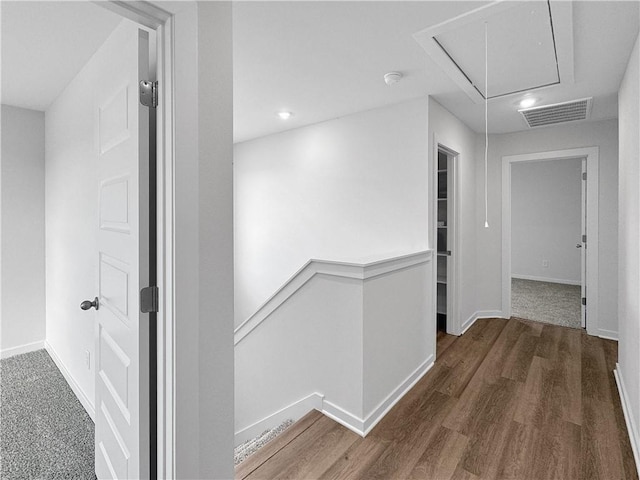 5395 Selah St, Springdale, AR 72764 - hallway featuring attic access, an upstairs landing, wood finished floors, and recessed lighting