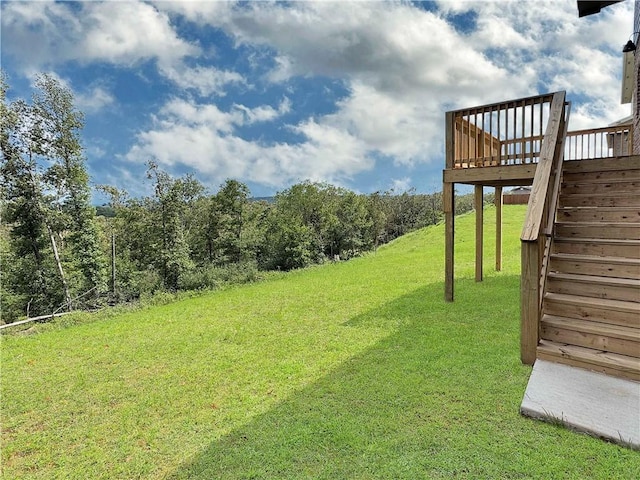 5395 Selah St, Springdale, AR 72764 - view of grassy yard with a deck and stairway