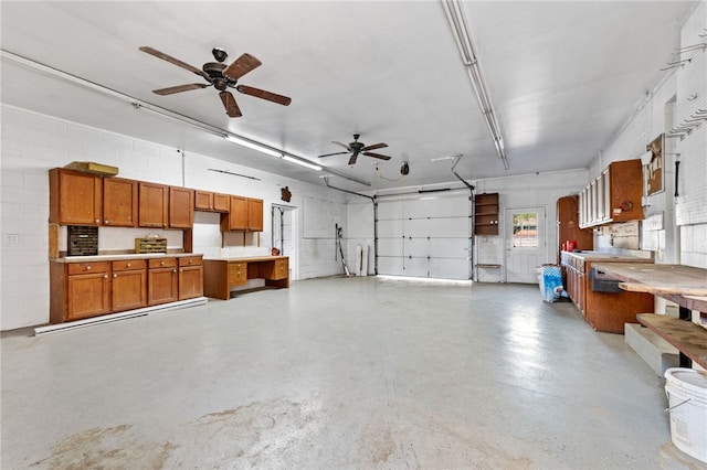 garage featuring ceiling fan