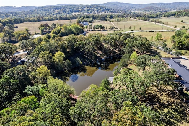 aerial view featuring a rural view and a water view