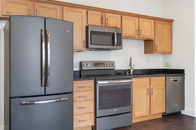 kitchen featuring sink, stainless steel appliances, and dark hardwood / wood-style floors