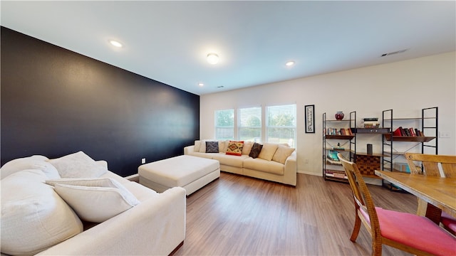 living room with hardwood / wood-style floors