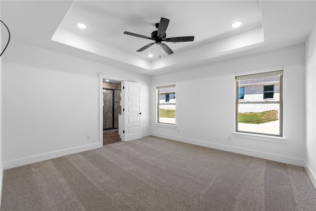 4206 SW Adams St, Bentonville, AR 72713 - unfurnished room featuring a raised ceiling, carpet, baseboards, recessed lighting, and a ceiling fan