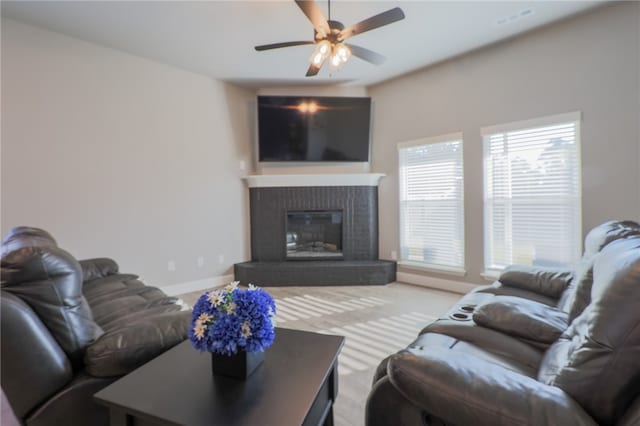 living room featuring ceiling fan