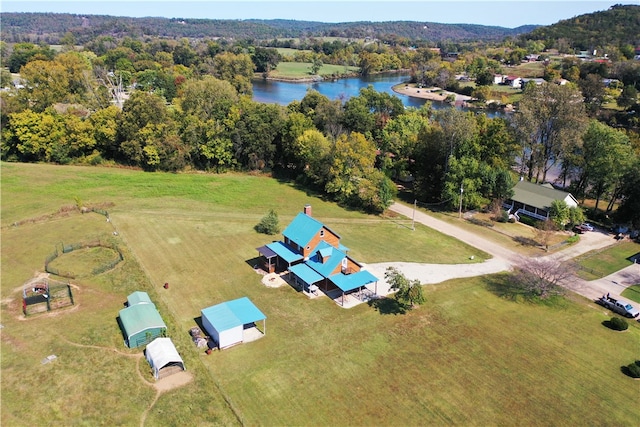 aerial view with a water view and a rural view