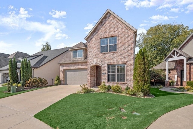 view of front facade featuring a front lawn and a garage