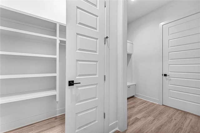 spacious closet featuring light hardwood / wood-style flooring