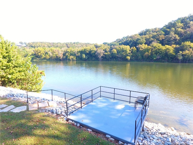 view of dock with a water view