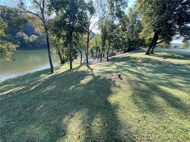 view of yard with a water view