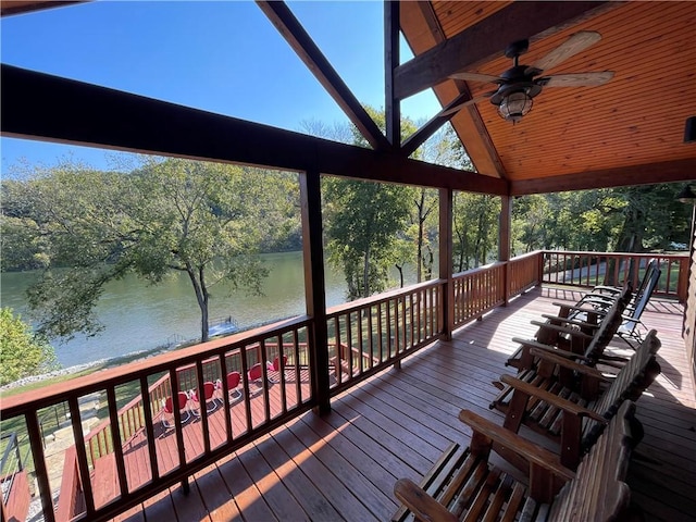 471 Mcphearson Ter, Calico Rock, AR 72519 - deck featuring a water view and a ceiling fan