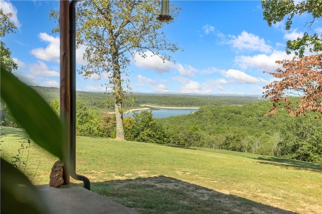 view of yard with a water view