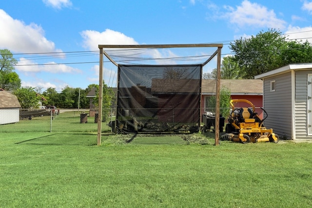 view of yard featuring a storage unit