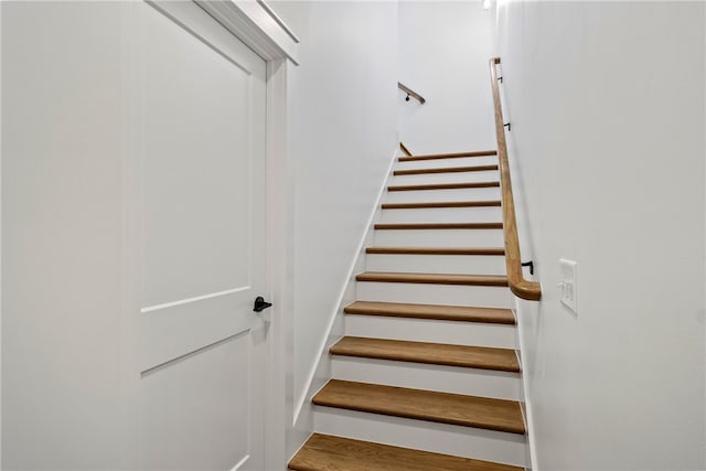 staircase featuring wood-type flooring