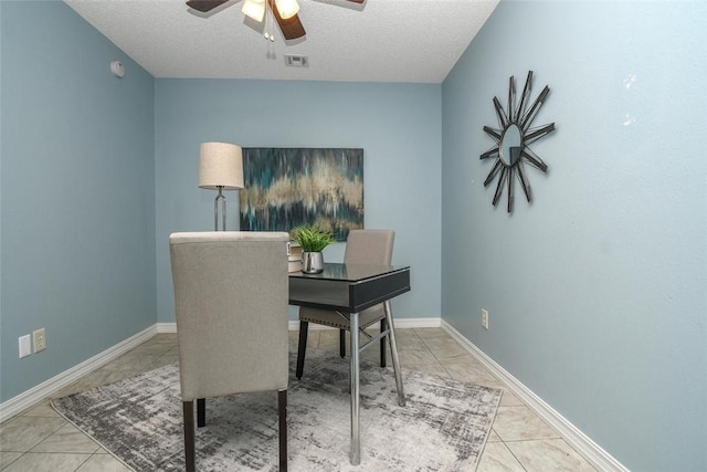 1 Hartlepool Dr, Bella Vista, AR 72715 - home office featuring a textured ceiling, a ceiling fan, visible vents, tile patterned floors, and baseboards