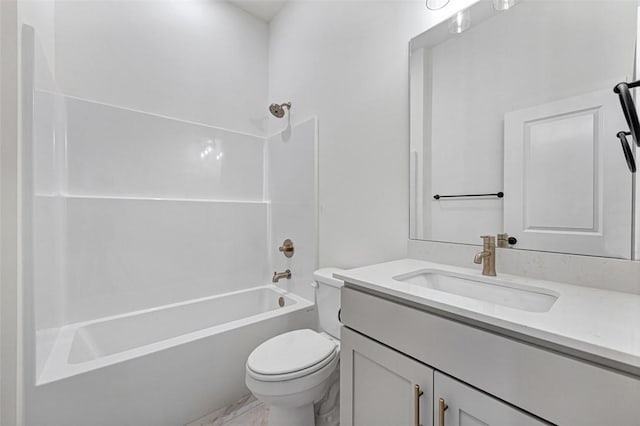 full bathroom with washtub / shower combination, vanity, and toilet