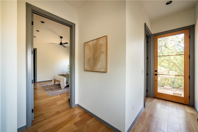 hallway featuring light hardwood / wood-style floors and plenty of natural light