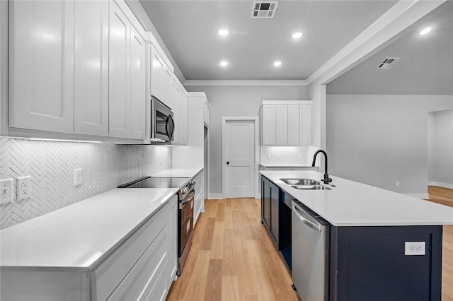 825 Baker St, Pea Ridge, AR 72751 - kitchen with a sink, stainless steel appliances, light wood-style floors, tasteful backsplash, and visible vents