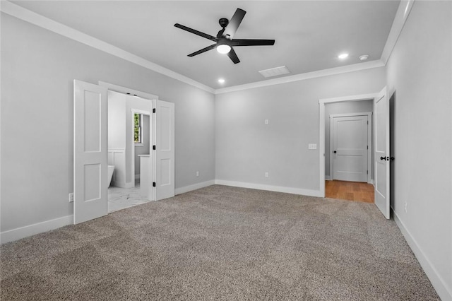 825 Baker St, Pea Ridge, AR 72751 - unfurnished bedroom with baseboards, recessed lighting, ornamental molding, and carpet floors