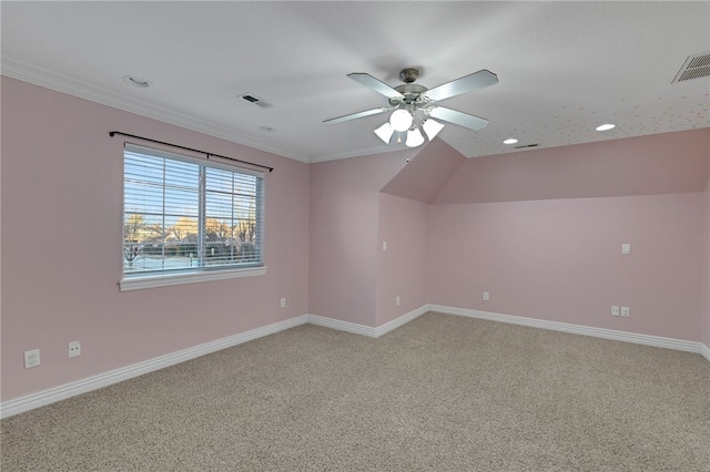 additional living space with carpet flooring and ceiling fan