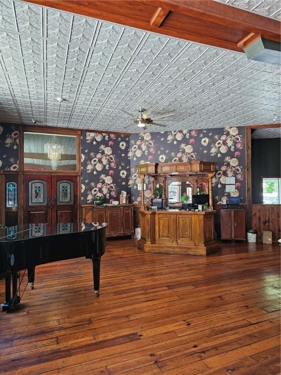 miscellaneous room with dark wood-type flooring and ceiling fan