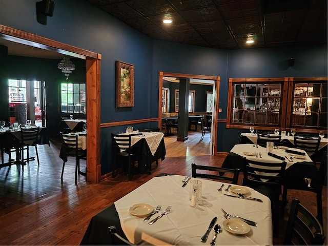 dining area with wood-type flooring