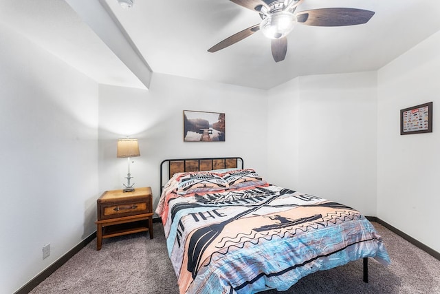 bedroom with ceiling fan and carpet flooring