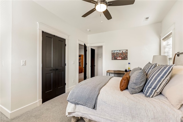 bedroom with carpet floors and ceiling fan