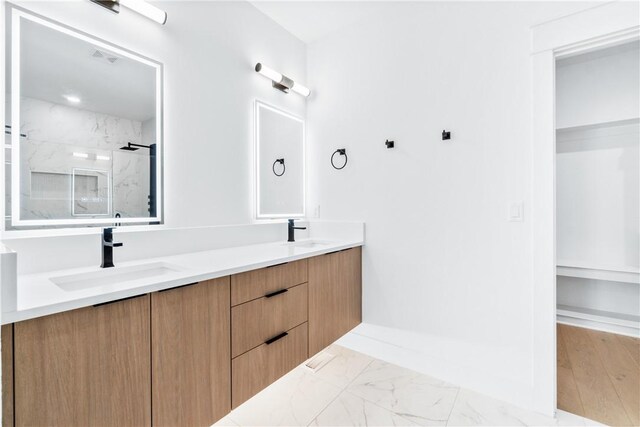 bathroom with vanity and walk in shower