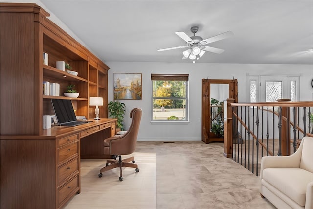 office area featuring ceiling fan