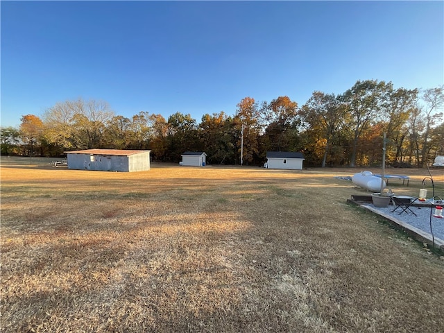 view of yard with a storage shed