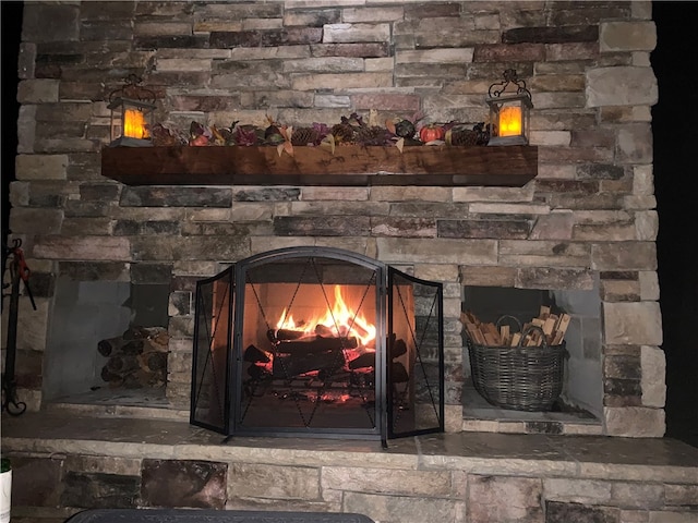 interior details featuring a fireplace