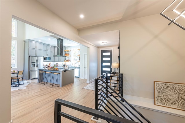 interior space with light hardwood / wood-style flooring