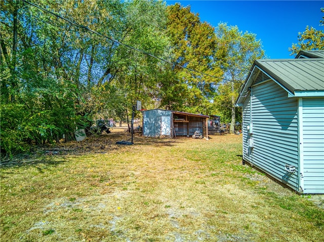 view of yard featuring a shed