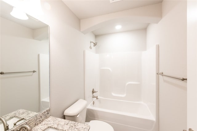 full bathroom with vanity, toilet, and shower / bathtub combination