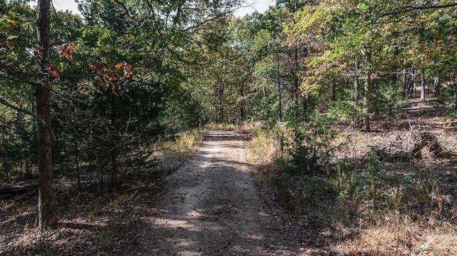 view of street with a wooded view