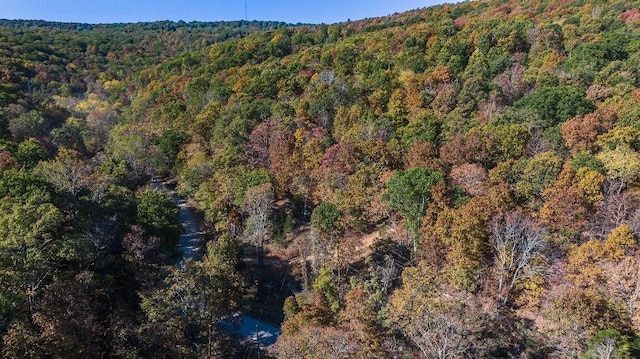 birds eye view of property featuring a forest view