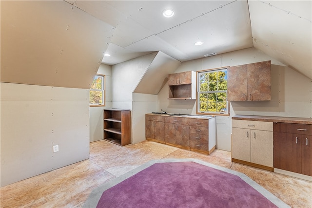 kitchen featuring a healthy amount of sunlight and vaulted ceiling