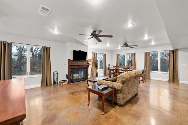 living room with ceiling fan