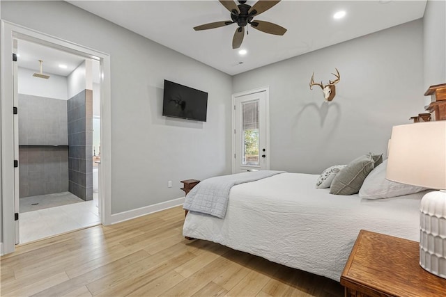 bedroom featuring recessed lighting, light wood-type flooring, visible vents, and baseboards