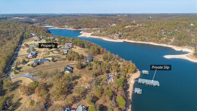14600 S Mountain, Lowell, AR 72745 - aerial view of property and surrounding area featuring a heavily wooded area and a large body of water