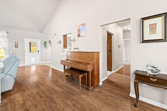 interior space featuring dark hardwood / wood-style floors and high vaulted ceiling