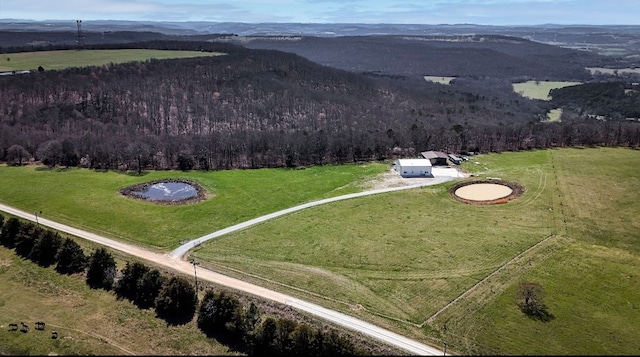 birds eye view of property with a mountain view and a rural view