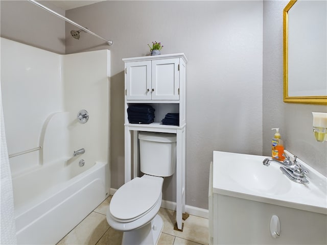 full bathroom featuring tile patterned floors, vanity, toilet, and shower / washtub combination