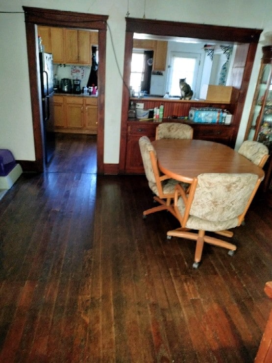 dining area with dark hardwood / wood-style flooring